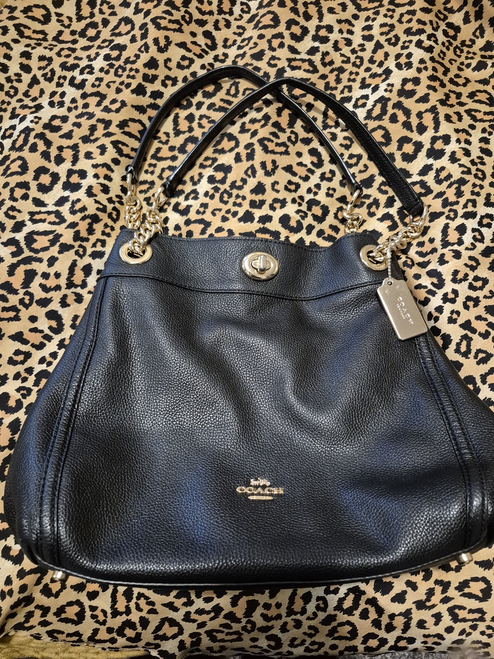 Coach Black Pebbled Leather Shoulder Bag with Gold Hardware